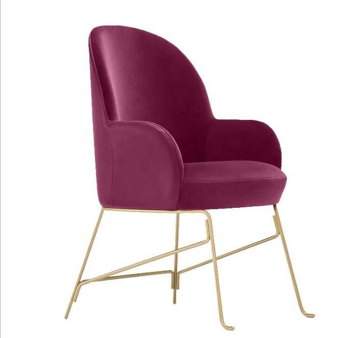 Nordic Dining Chair Gold Metal Leg Velvet Arm Chairs Tufted Pink Velvet Chair for Dining Room
