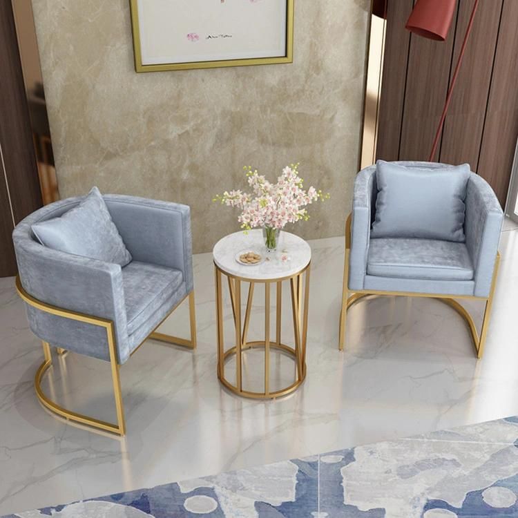 Living Room Furniture Luxury Velvet Armrest Sofa Restaurant Room Fabric Italian Dining Chairs with Gold Metal Legs