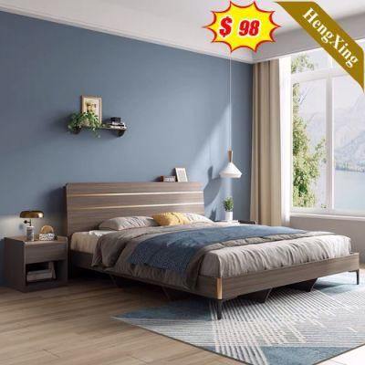 Nordic Style Modern Home Hotel Bedroom Furniture Set MDF Wooden King Queen Bed Storage Wall Double Bed (UL-22NR60946)