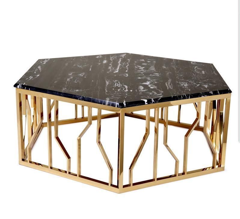 Living Room Furniture Manufacturer Modern Design Marble Top Center Table Set Luxury Metal Hollow Gold Metal Frame Coffee Tea Table