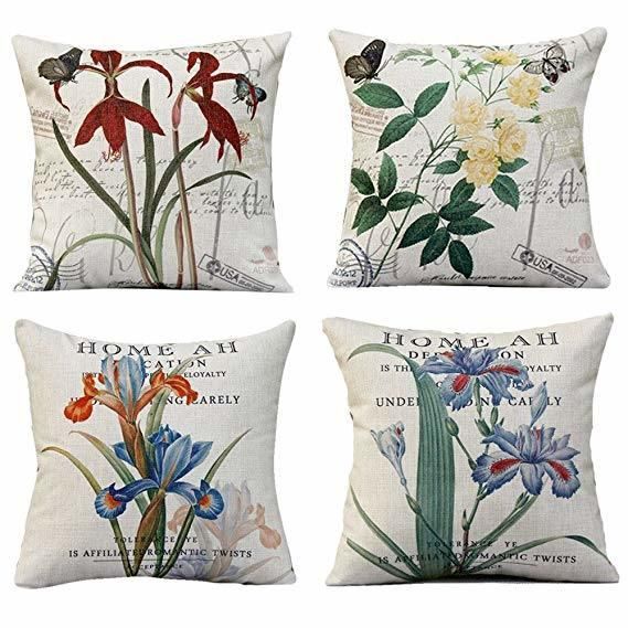 Cozy Building Flower Design Digital Printing Cushion on Sofa 100% Polyester Linen Fabric Chair Cushion Pillow Case Eiffel Tower Big Ben