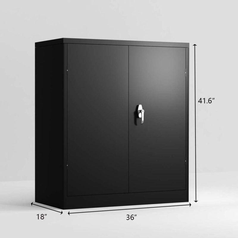 Little Cupboard Black Lockable 2 Door Metal Storage Cabinet with 2 Adjustable Shelves