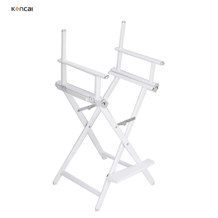 Koncai Pure White Fabric Aluminium Makeup Folding Chair for Hairdressers Make up Artist
