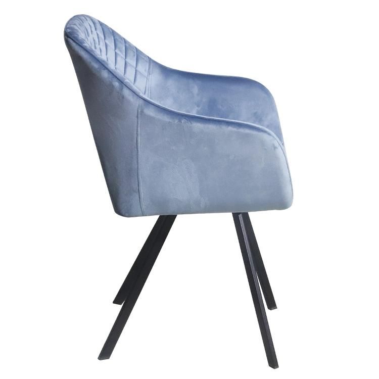 2021 Factory Supply Top One Best Selling Grey Velvet Fabric Dining Chair with Armrest and Black Metal Legs