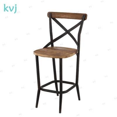 Kvj-Bc Industrial Reclaimed Pine Metal Frame Crossback Bar Chair