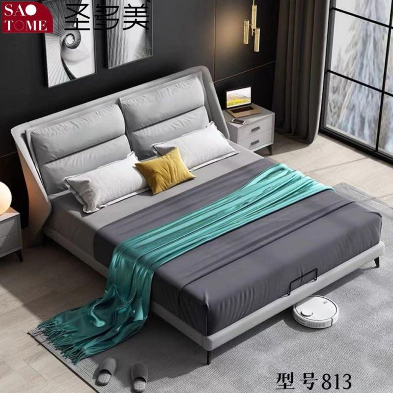 Bedroom Bed Furniture Dark Blue with off-White Leather Double Bed