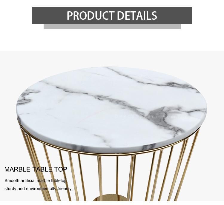 Luxury Marble Top Coffee Table with Rose Gold Upholstery for Living Room