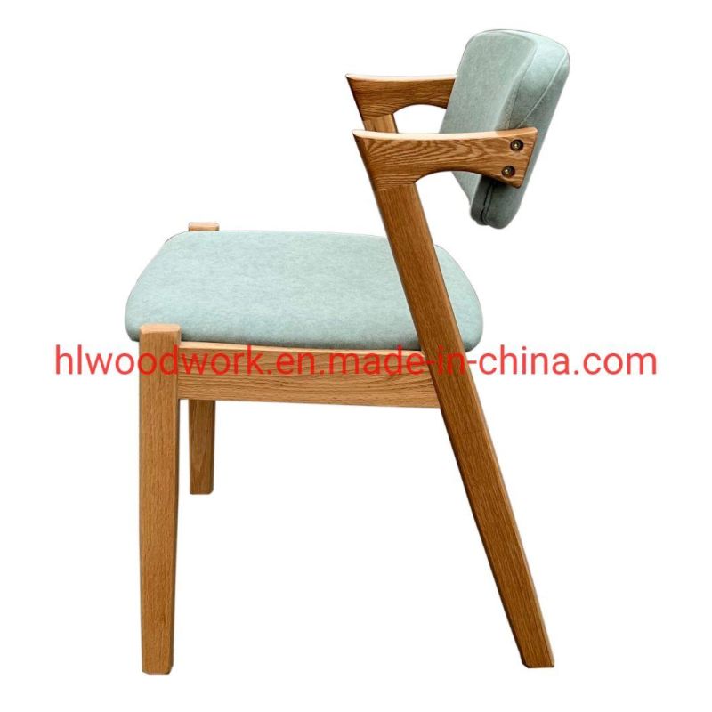 Dining Room Furniture Oak Wood Z Chair Oak Wood Frame Natural Color Green Fabric Cushion and Back