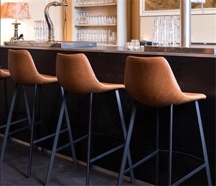 High Quality Modern Industrial Metal Velvet Fabric Leather High Bar Stool Bar Chairs with Back