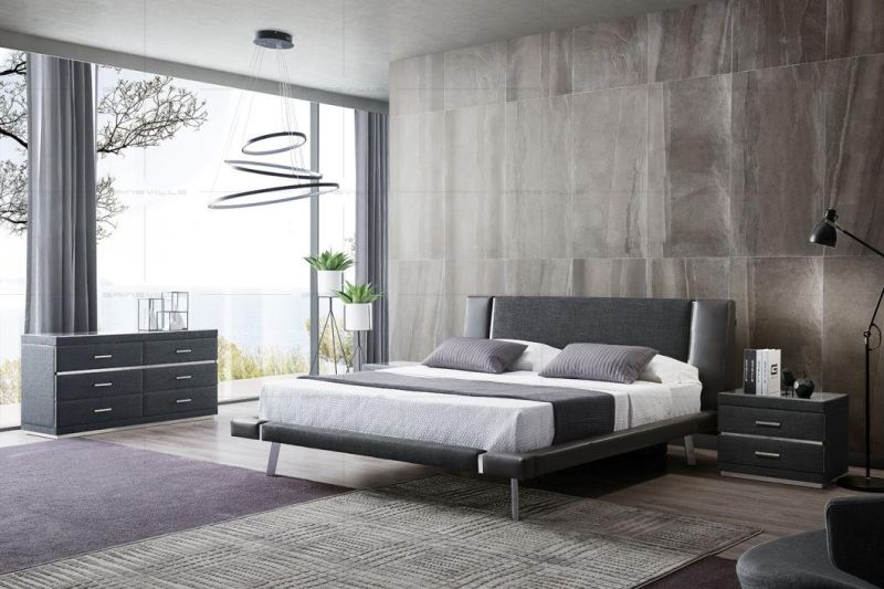 Luxury Modern Double Customized Bed with Leather and Fabric Nice Mixed Headboard
