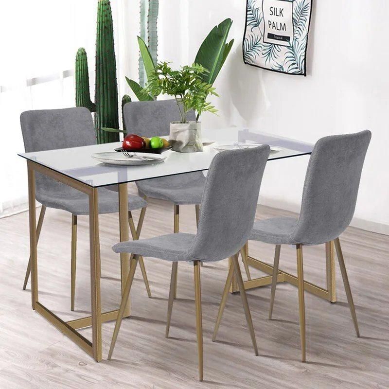 Light Luxury Tempered Glass Table Living Room Furniture Rectangle Extendable Marble Dining Table