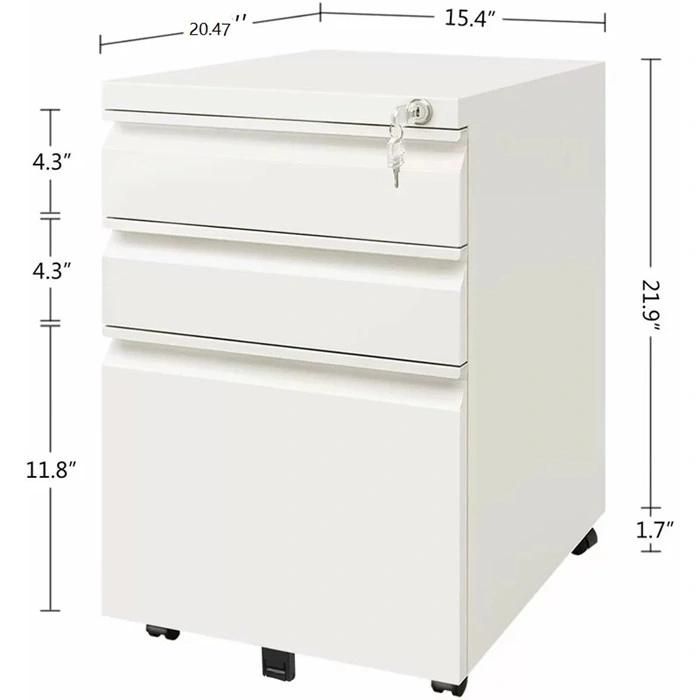 Under Desk File Cabinet 3 Drawers Lockable Mobile File Cabinet Pedestal with Full Length Handle