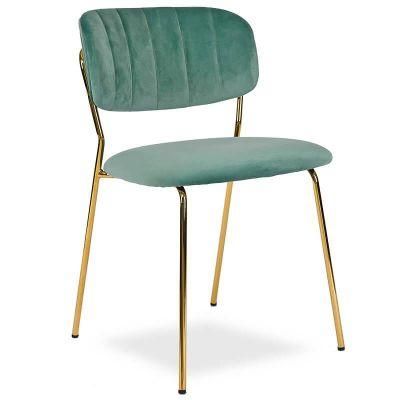 Modern Style Navy Blue Velvet Restaurant Cafe Chair High Quality Metal Legs Contemporary Dining Chair