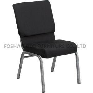 Stacking Church Chair with Black Patterned Fabric and Silver Vein Frame