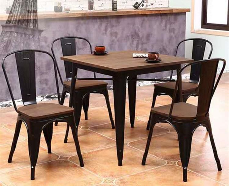 Cheap Club Retro Rustic Wood Seat Outdoor Coffee Shop Metal Industrial Chair for Dining
