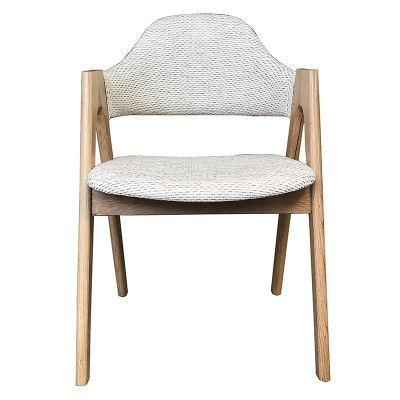 Oak Wood Tai Chair Oak Wood Frame Natural Color White Fabric Cushion and Back Dining Chair Coffee Shop Chair Living Room Chair Study Room Chair