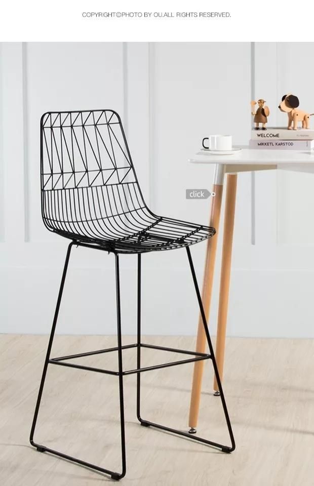 Cheap Cost Strong Modern Studio Loft Industrial High Back Club Counter Iron Stool Metal Wire Bar Stool with Footrest