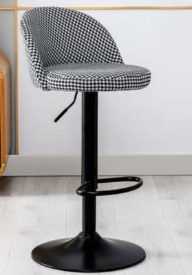 Houndstooth Fabric Swivel Bar Chair Bar Stool with Chrome Base