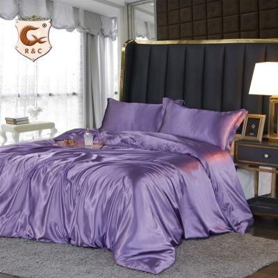 Bed in a Bag Home Textile Duvet Cover Solid 4 Piece Hotel Luxury Silky Satin Bed Sheet Bedding Set
