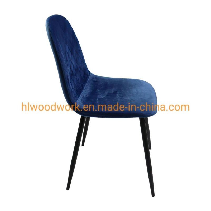 Indoor Outdoor Luxury Nordic Style Home Furniture Restaurant Blue Velvet Modern Dining Chair New Velvet Metal Leg Dining Chairs