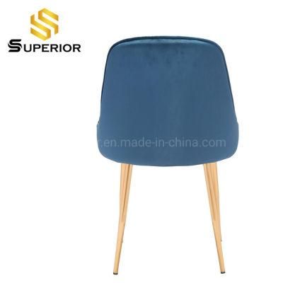 Living Room Blue Fabric Metal Frame Gold Leg Dining Chairs