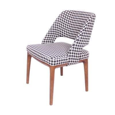 Stripe Grey Fabric Frame with Wooden Legs Dining Chair for Restaurant Use