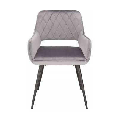 Home Furniture Metal Base Arm Upholstered Velvet Fabric Dining Chair