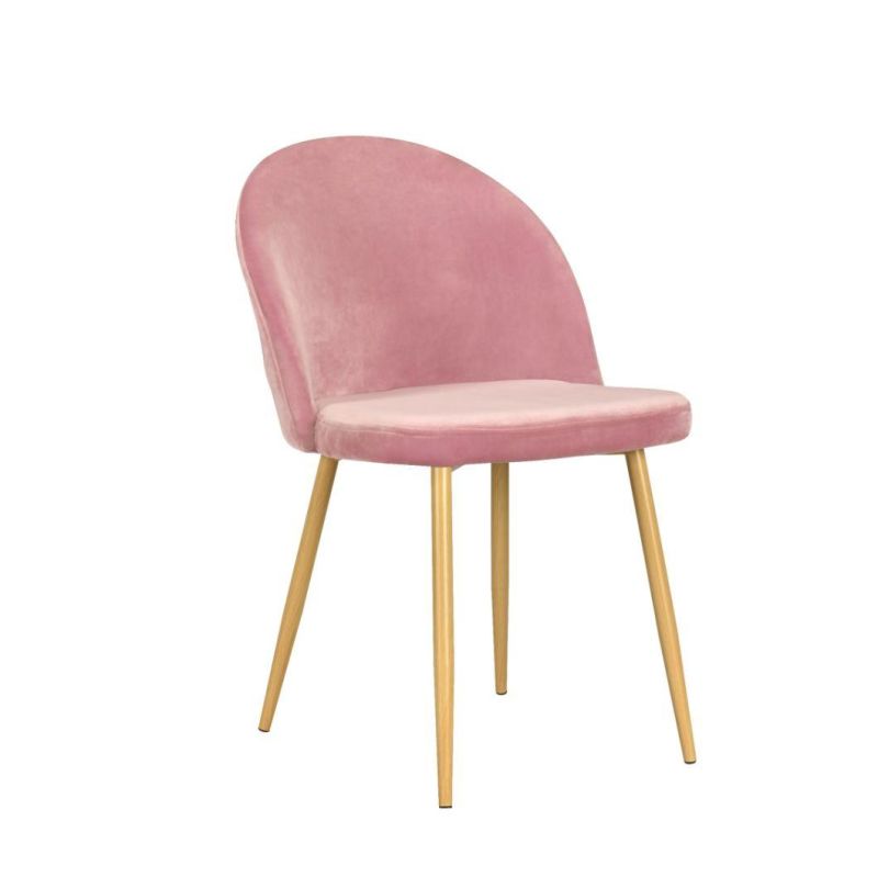 Factory Simple Low Price Home Indoor Velvet Micro Fabric Pink Leisure Armrest Restaurant Hotel Modern Metal Nordic Upholstered Dining Chair Wholesale Market