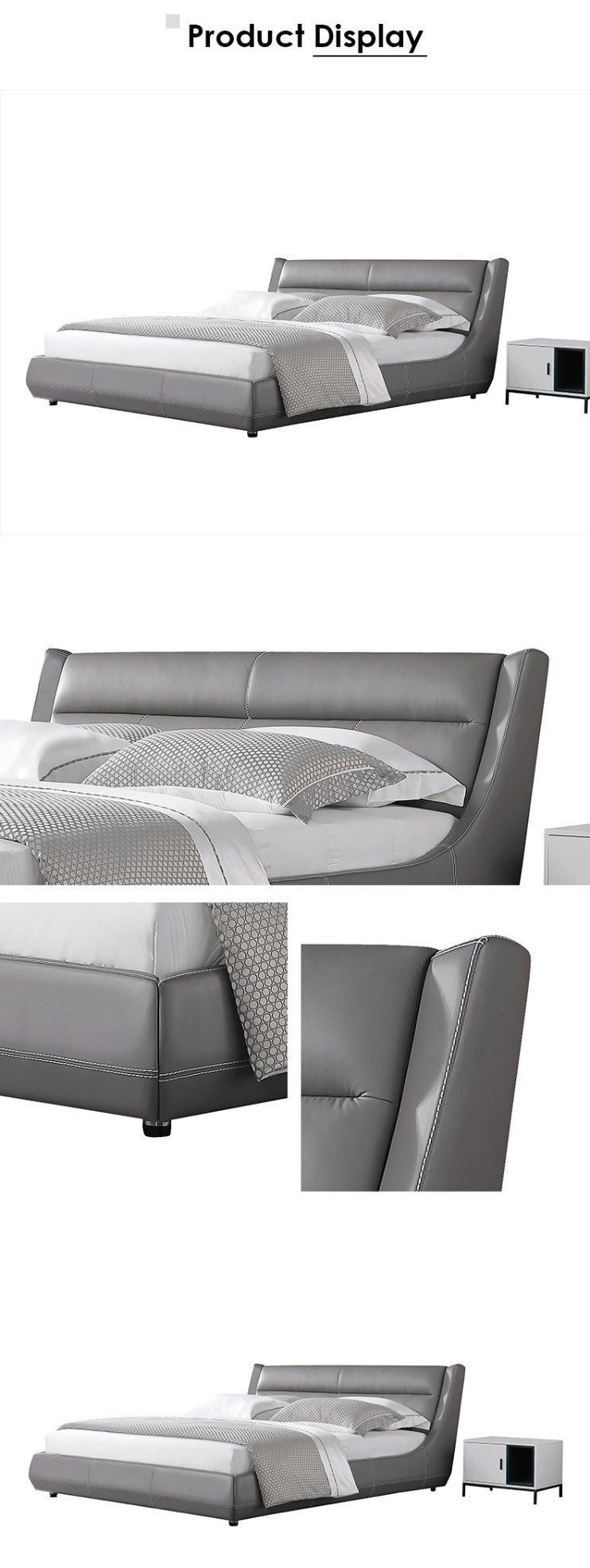 European Style Bedroom Furniture Modern Grey Leather King Bed