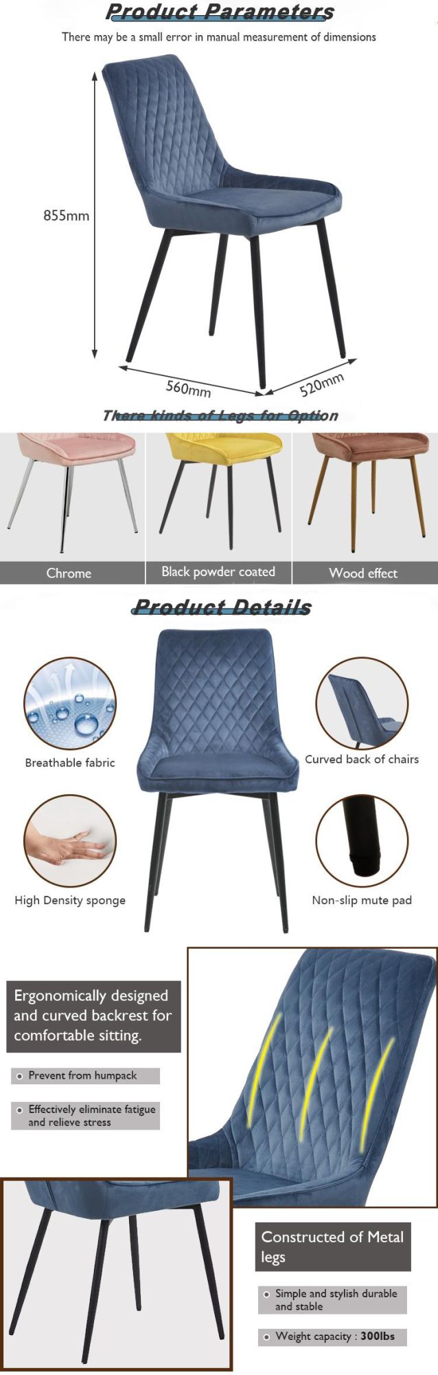 Modern Dining Room Chair Furniture Custom Color Antique Velvet Fabric Dining Chairs Black Metal Leg Dining Room Chair for Home Furniture