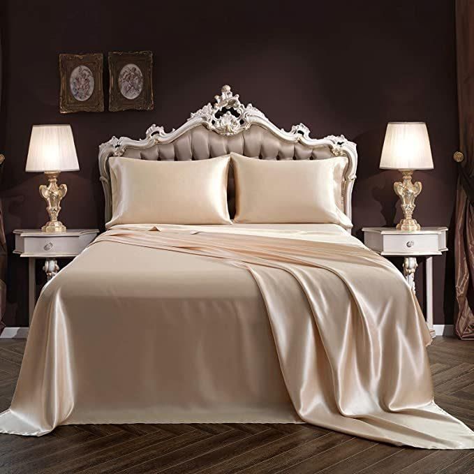 Deep Pocket Fitted Sheet Satin Sheets King Size Bed Set Satin Sheet Set