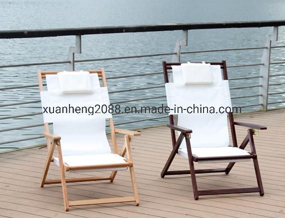 Foldable Outdoor Poplar Wood Blue Sling Beach Chair