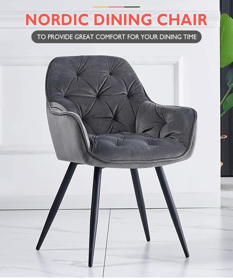Modern Green Velvet Fabric Metal Legs Dining Room Chair