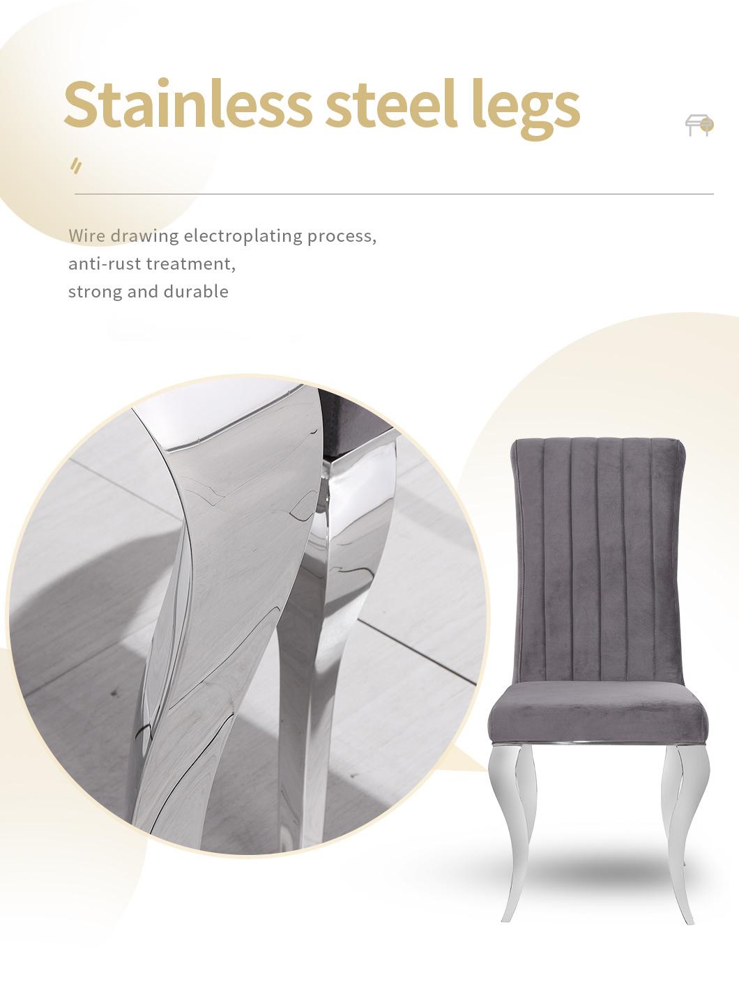Kitchen/Living Room Velvet Strong Metal Stainless Steel Legs Upholstered Dining Chair for Restaurant
