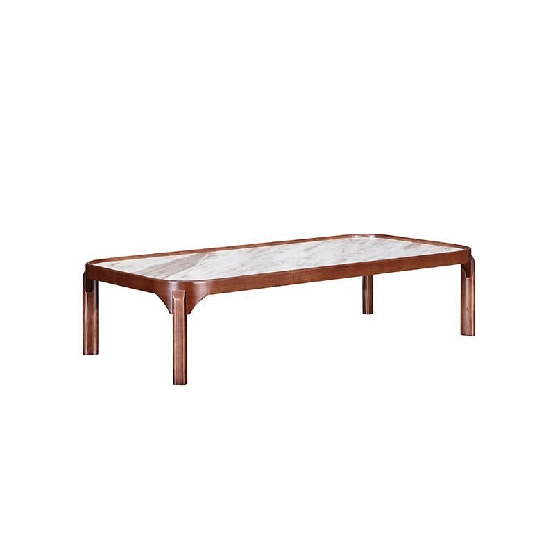 Chinese Modern Design Tea Table Home Living Room Furniture Wooden Square Marble Walnut Solid Wood Frame Tea Table Coffee Table