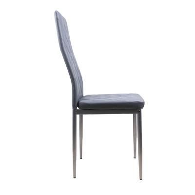 Wholesale Dining Room Furniture Chromed Iron Legs Gray PVC Leather Dining Chair