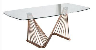 modern Glass Top Z Shape Golden Leg Fabric Chairdining Table Set