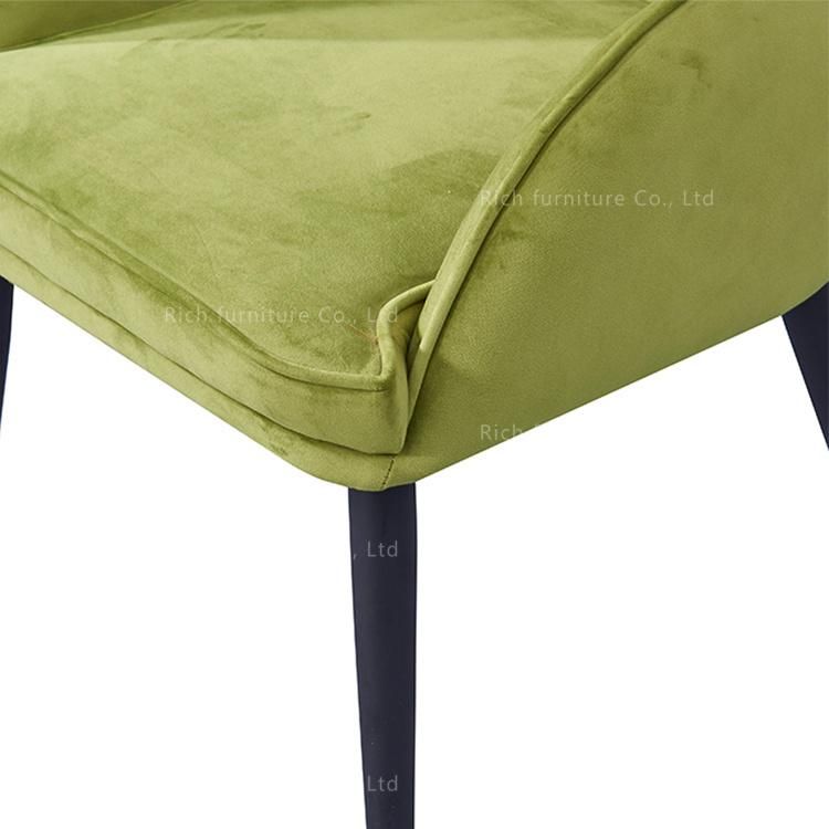 Green Restaurant Furniture Armchair Golden Stainless Steel Fabric Velvet Dining Chair