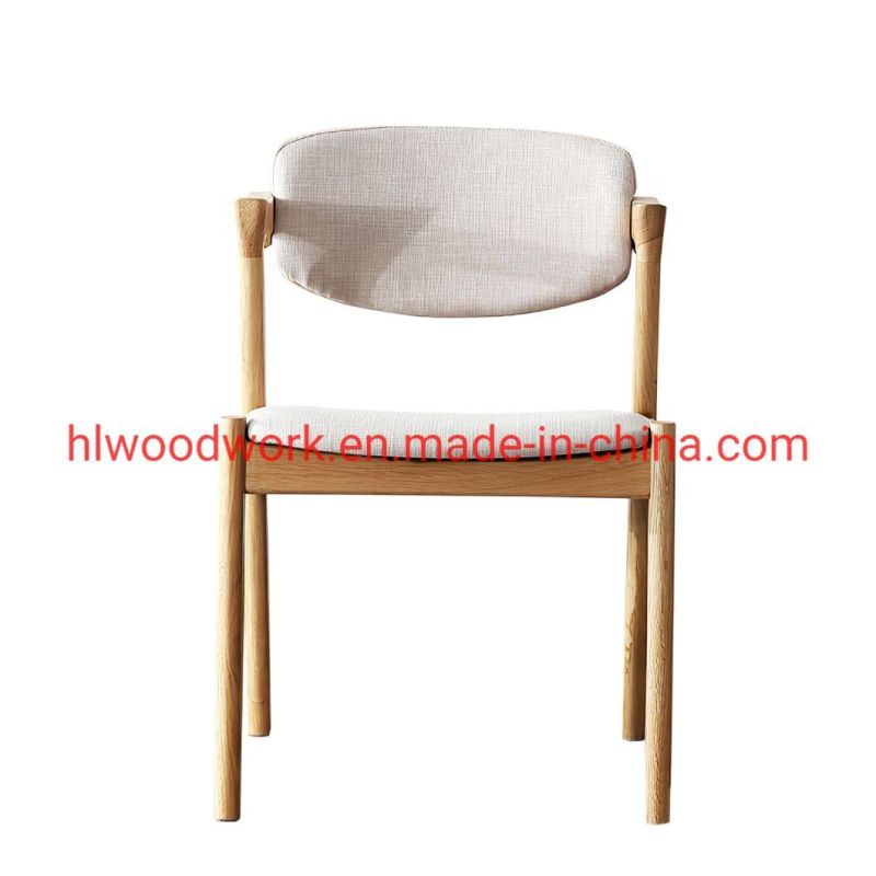 Living Room Furniture Oak Wood Z Chair Oak Wood Frame Natural Color White Fabric Cushion and Back