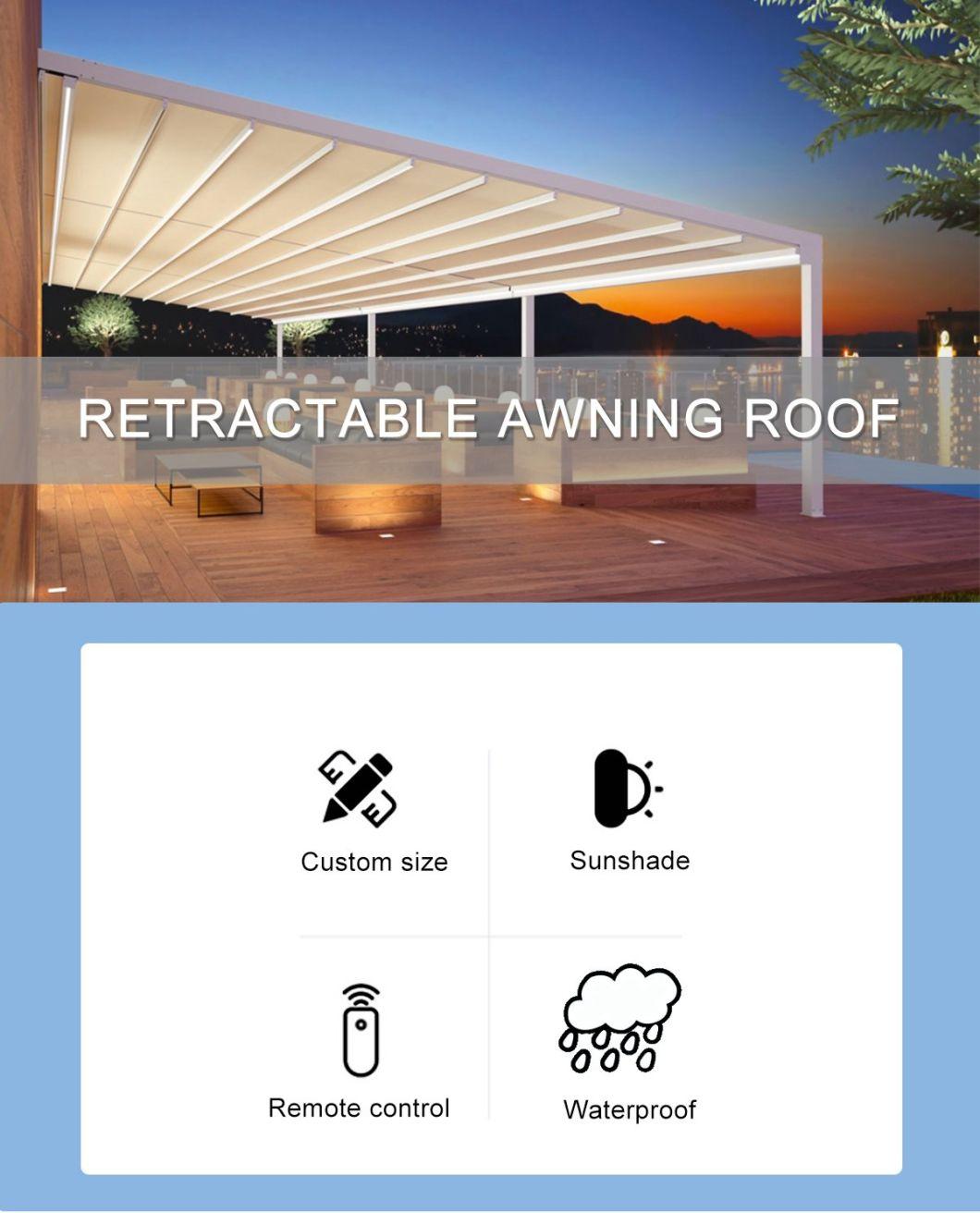 Waterproof PVC Fabric Retractable Roof Motorized Gazebo Retractable Motorized Awning with LED Lights