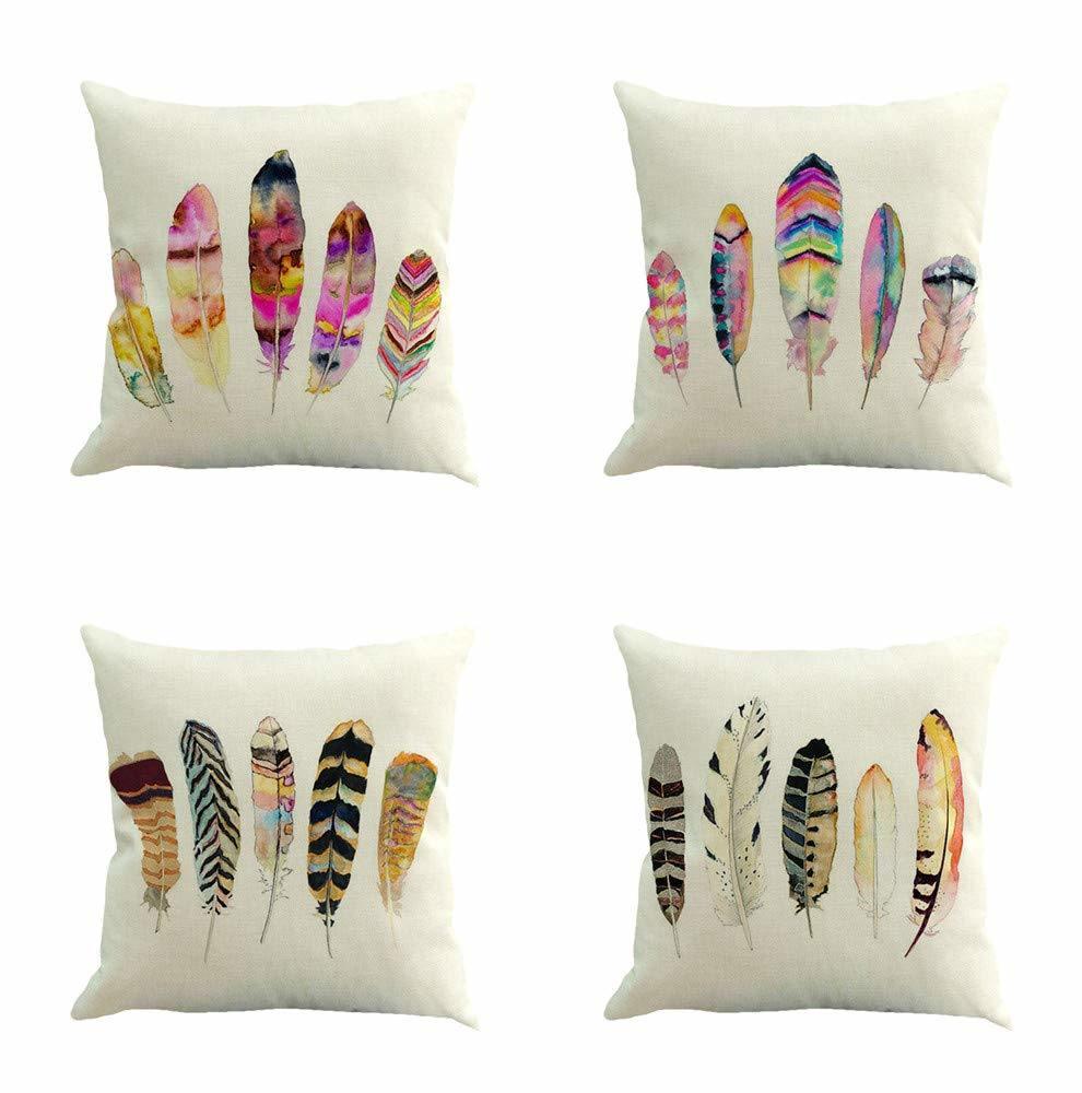 Fashion Feather Printing Design Soft Cushion on Sofa 100% Cotton Linen Fabric Chair Cushion Pillow Case Daily Use Cushion Cover