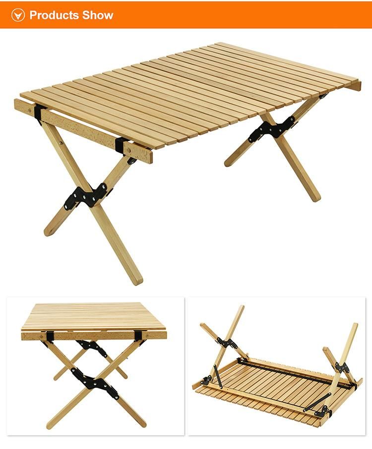 Outdoor Portable Wooden Table Folding Picnic Table Camping Wood Egg Roll Table