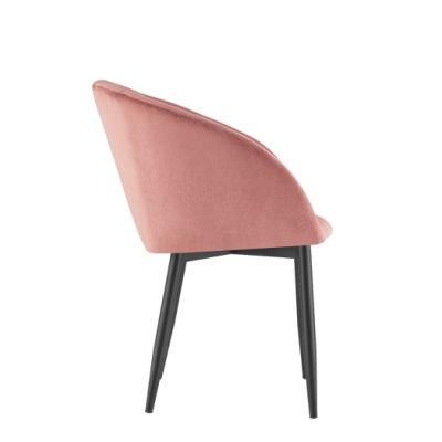 French Restaurant Room Luxury Modern Designer Upholstered Velvet Upholstery Metal Leg Tufted Pink Dining Chairs