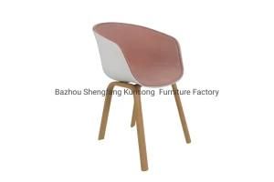 PP Plastic Dining Chair with Fabric Seat Beech Wood Legs