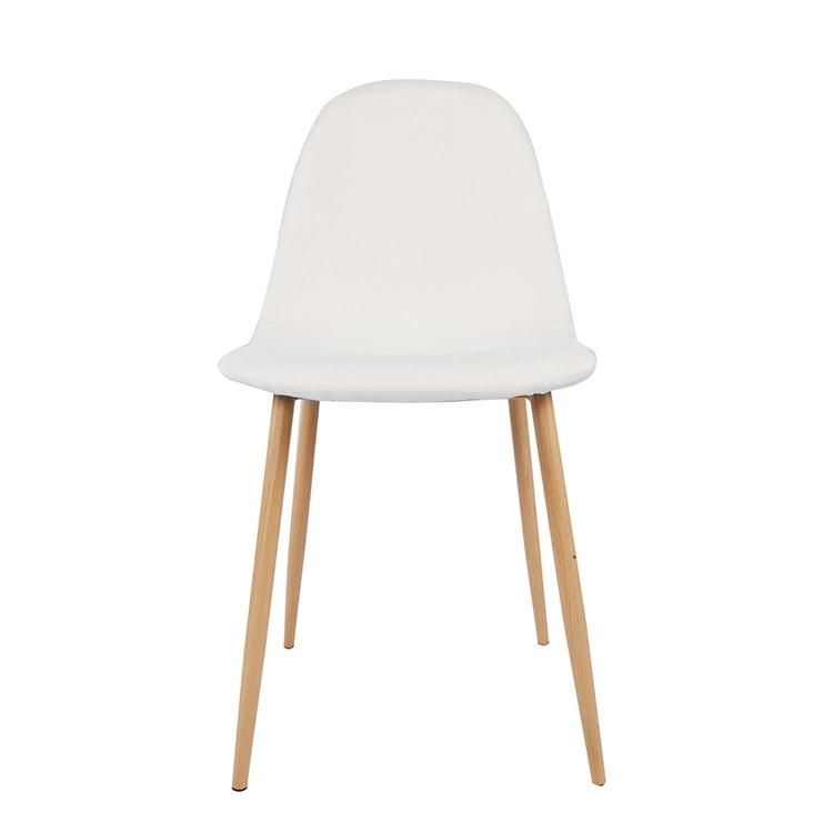 Wholesale Nordic White Color Indoor Home Furniture PU Fabric Soft Upholstered Wooden Leg Dining Leisure Chair