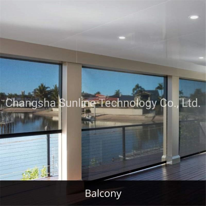 Outdoor Motorised Windproof Suncreen Fabric Roller Blinds with Side Zip Guide for Balcony, Patio, Yard Pergola