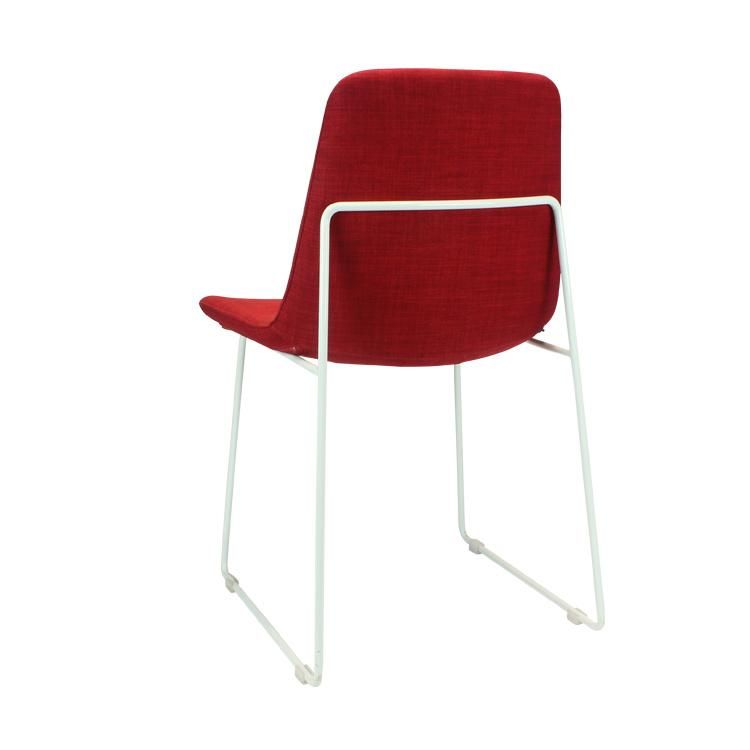 Modern Restaurant Furniture White Metal Frame Red Fabric Seat Dining Chair