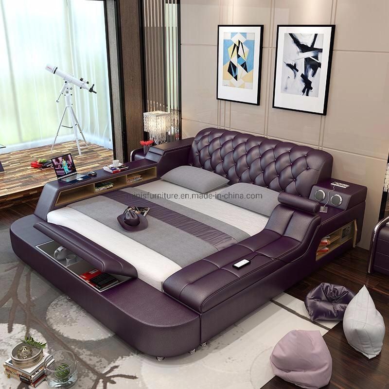 (MN-MB96) Home Bedroom Furniture Fabric Bed with Bluetooth/Recliner/Desk/Safe/Cabinets/Bookshelf