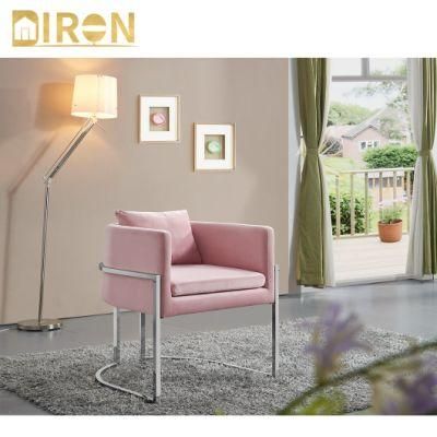 Modern Style Stainless Steel in Chrome Color Pink Fabric Dining Chairs