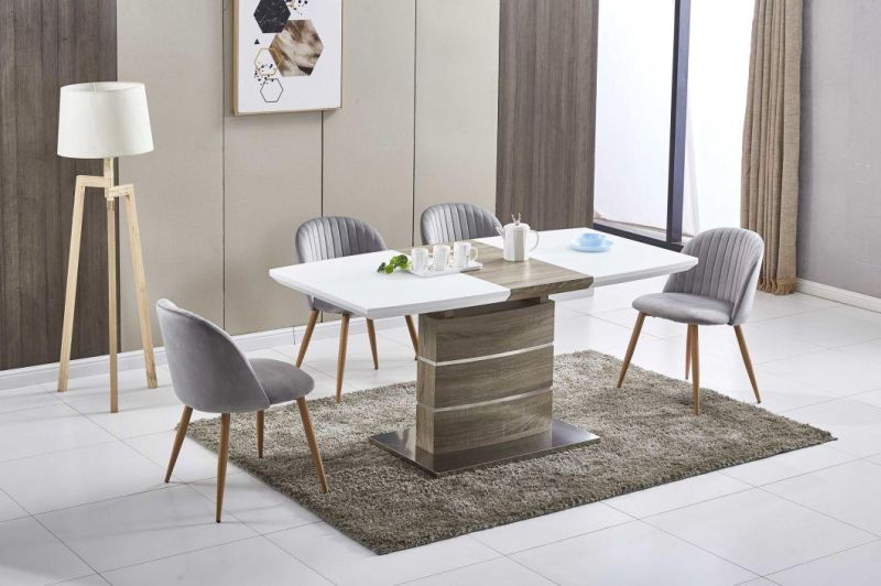 2021 Hot Sale Light Grey Fabric Dining Chair with Wood Transfered Legs